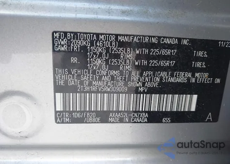 2024 Toyota Rav4 Le z USA, uszkodzony, nr VIN 2T3H1RFV5RW309009